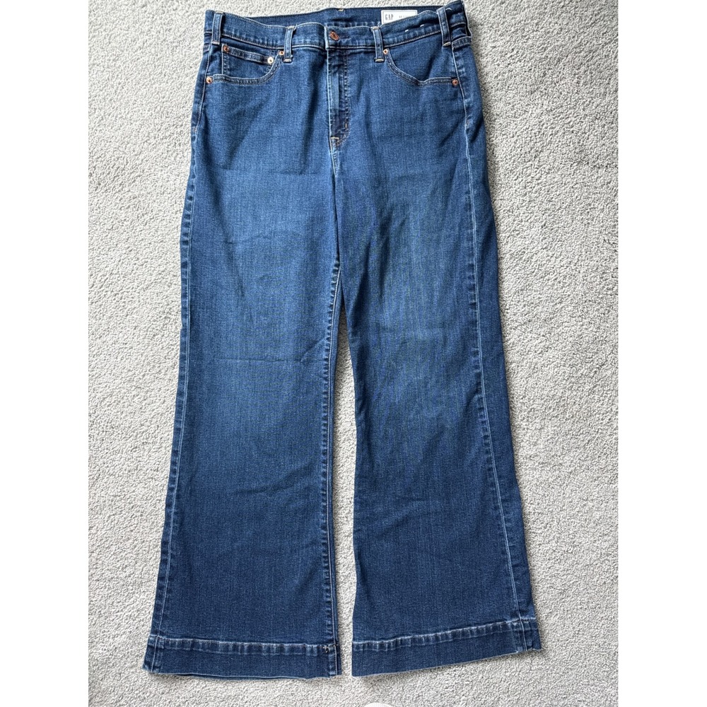 Gap Relaxed Flare Jeans Womens 14R 32 Dark‎ Wash High Rise Wide Leg Denim 789128